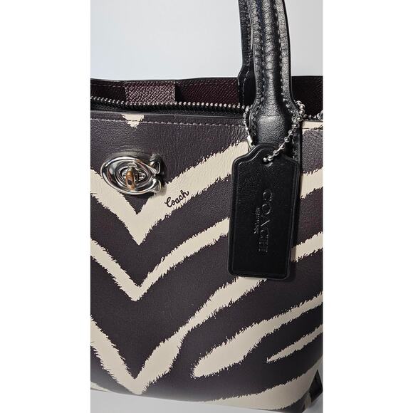 COACH Willow 24 Zebra Print Tote Leather - Picture 4 of 13